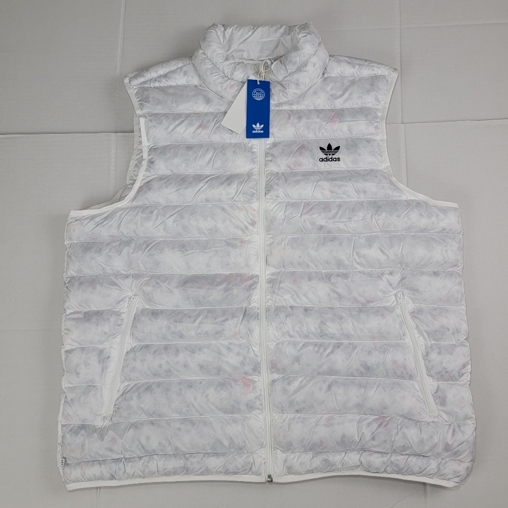 adidas White Quilted Down-Style Puffer Vest with Trefoil